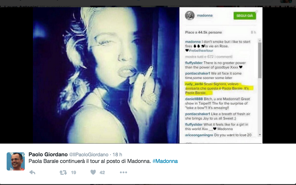 Madonna confonde se stessa per Paola Barale (e lei risponde così) Madonna confonde se stessa per Paola Barale (e lei risponde così)