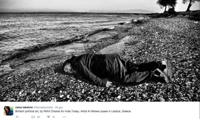 La foto di Ai Weiwei sulla spiaggia di Lesbo per ricordare la tragedia dei rifugiati
