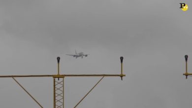 Atterraggio spettacolare a Manchester