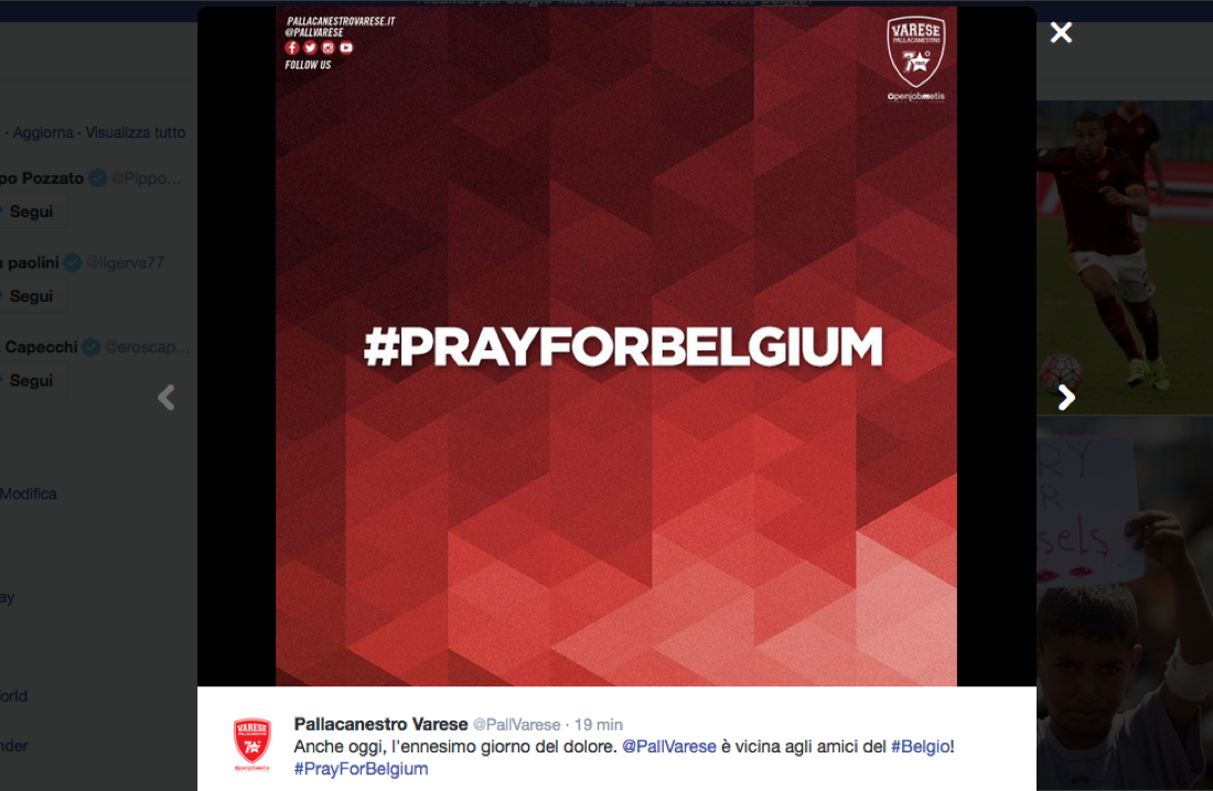 Il cordoglio dello sport mondiale dopo il dramma di Bruxelles Il cordoglio dello sport mondiale dopo il dramma di Bruxelles