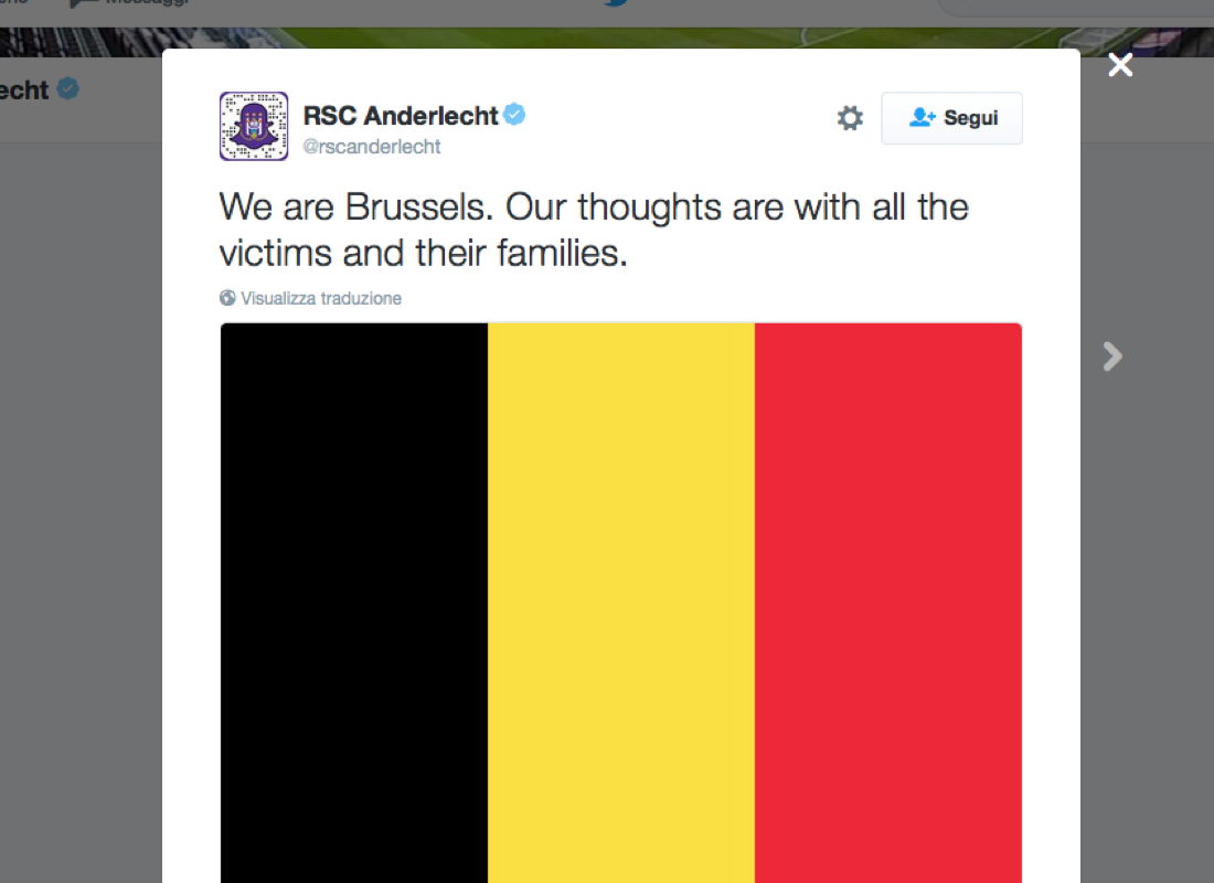 Il cordoglio dello sport mondiale dopo il dramma di Bruxelles Il cordoglio dello sport mondiale dopo il dramma di Bruxelles