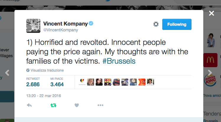 Il cordoglio dello sport mondiale dopo il dramma di Bruxelles Il cordoglio dello sport mondiale dopo il dramma di Bruxelles