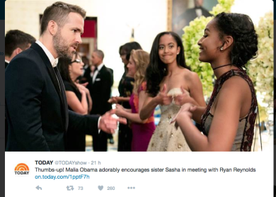 E’ virale l’incontro tra Sasha Obama e Ryan Reynolds