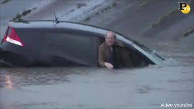 Giornalista salva in diretta uomo dall’alluvione