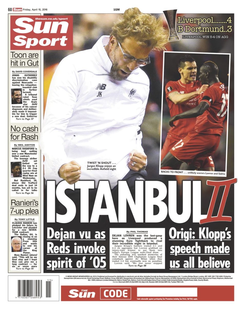 Liverpool, storica rimonta e i giornali evocano lo spirito di Istanbul Liverpool, storica rimonta e i giornali evocano lo spirito di Istanbul