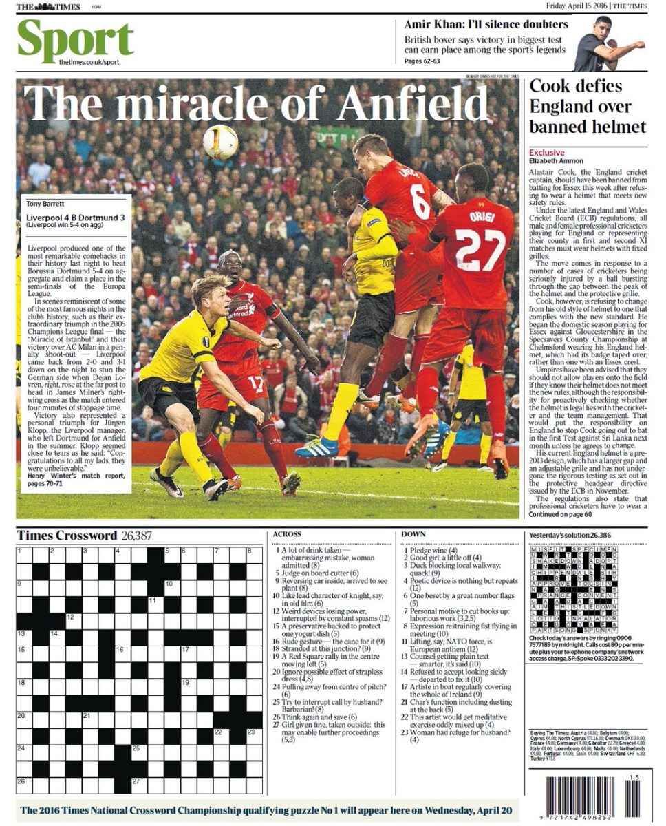 Liverpool, storica rimonta e i giornali evocano lo spirito di Istanbul Liverpool, storica rimonta e i giornali evocano lo spirito di Istanbul