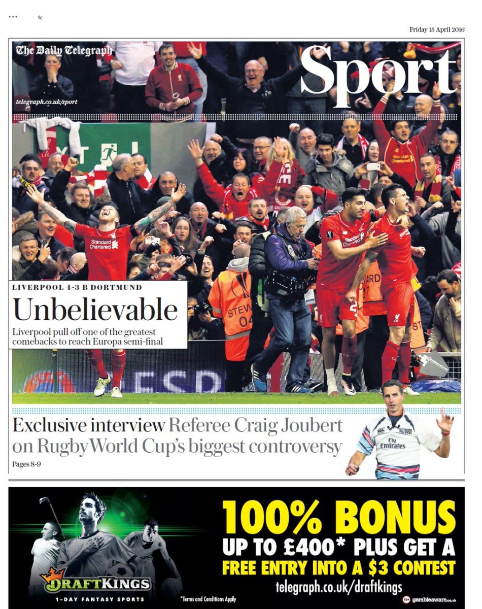 Liverpool, storica rimonta e i giornali evocano lo spirito di Istanbul Liverpool, storica rimonta e i giornali evocano lo spirito di Istanbul