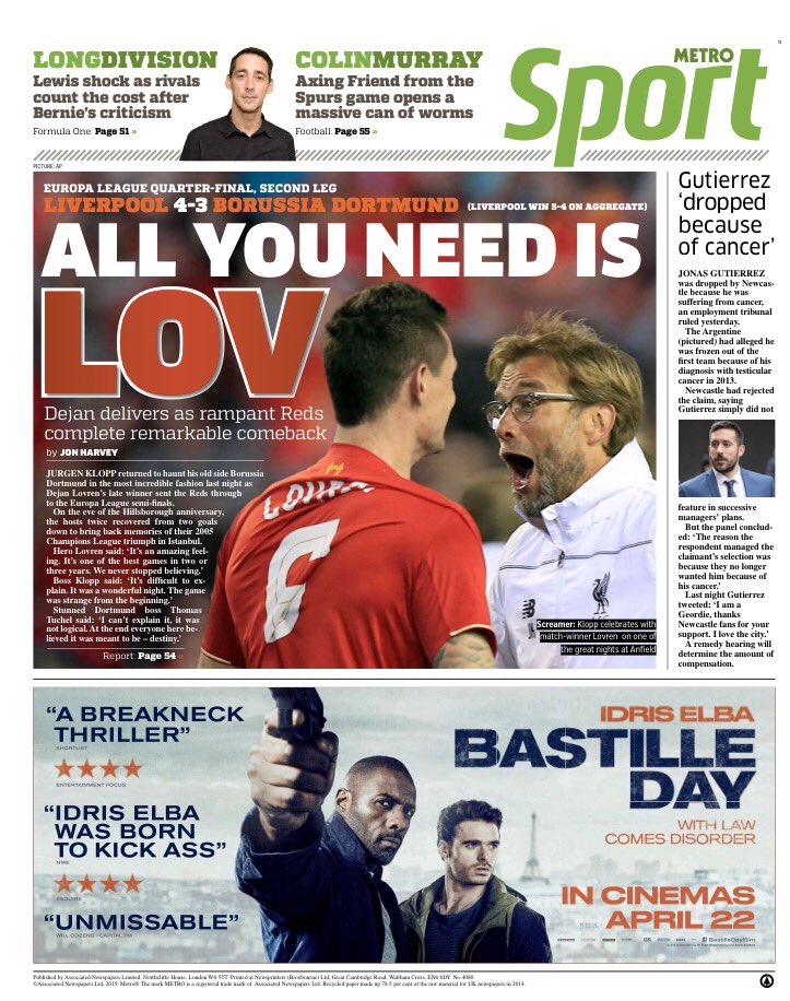 Liverpool, storica rimonta e i giornali evocano lo spirito di Istanbul Liverpool, storica rimonta e i giornali evocano lo spirito di Istanbul