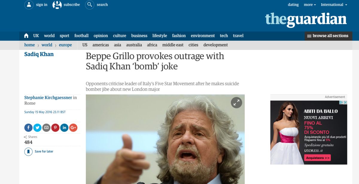 Grillo, il sindaco di Londra e la reazione dei media inglesi