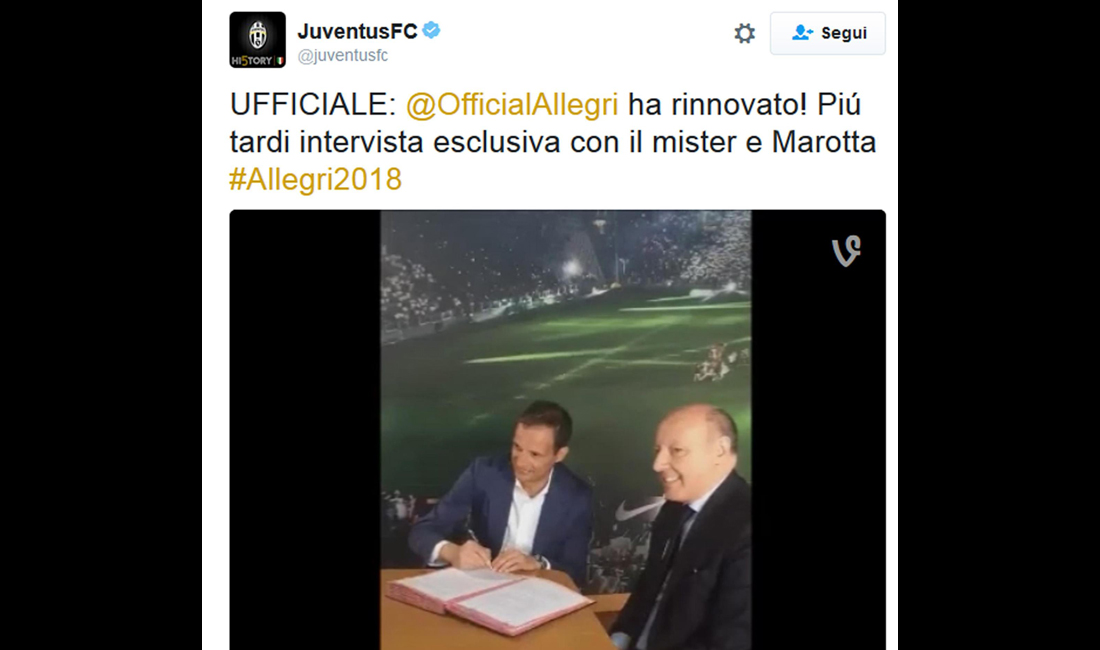 Allegri, ecco la firma: rinnovo fino al 2018 con la Juventus Allegri, ecco la firma: rinnovo fino al 2018 con la Juventus