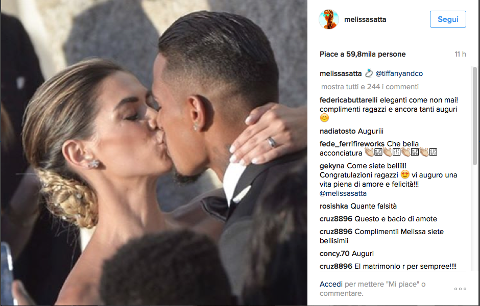 Melissa Satta e Kevin Prince Boateng, l’album delle nozze è social