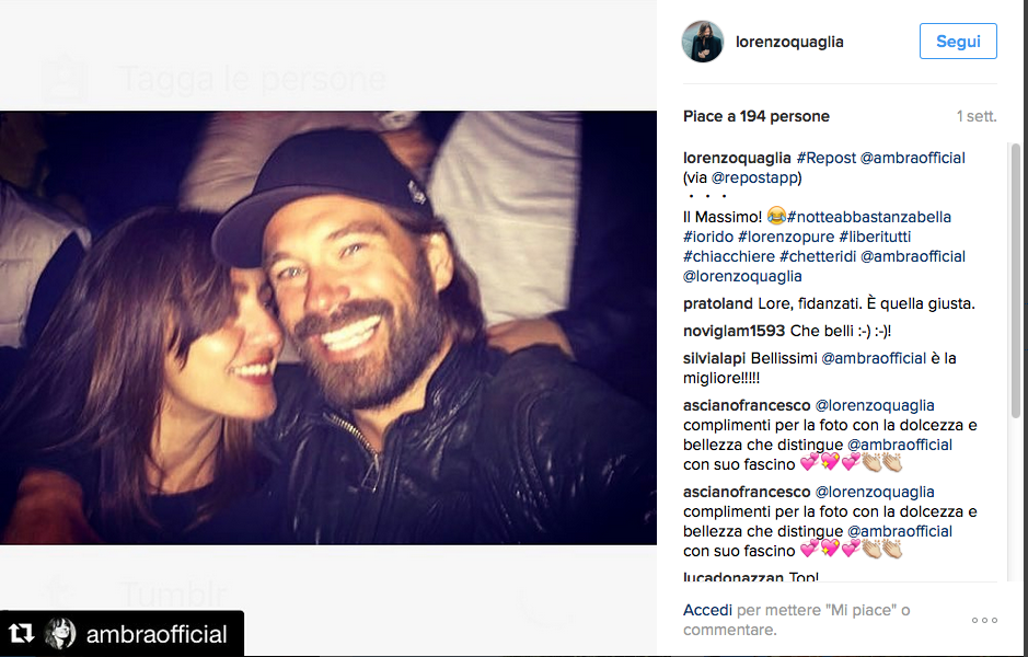 Ambra Angiolini allo scoperto col nuovo amore