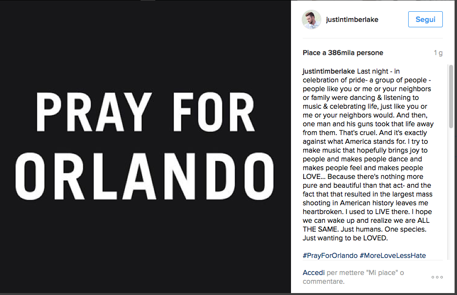 #PrayForOrlando, la solidarietà dello star system dopo la strage #PrayForOrlando, la solidarietà dello star system dopo la strage