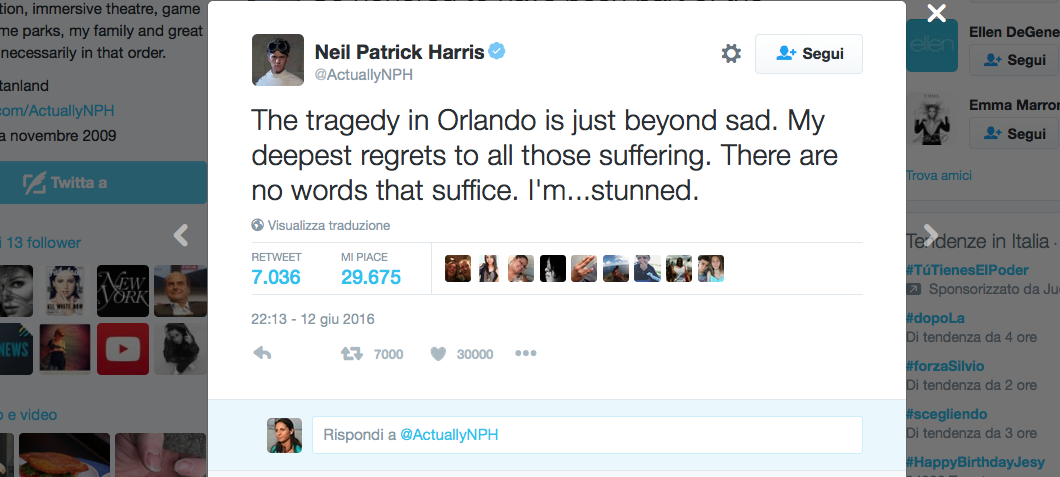 #PrayForOrlando, la solidarietà dello star system dopo la strage #PrayForOrlando, la solidarietà dello star system dopo la strage