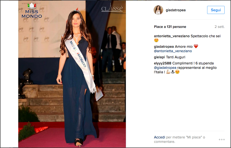 Miss Mondo Italia è la calabrese Giada Tropea