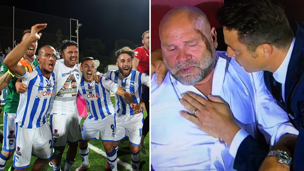 Il Pescara in serie A con Oddo che consola Cosmi, un esempio di bel calcio