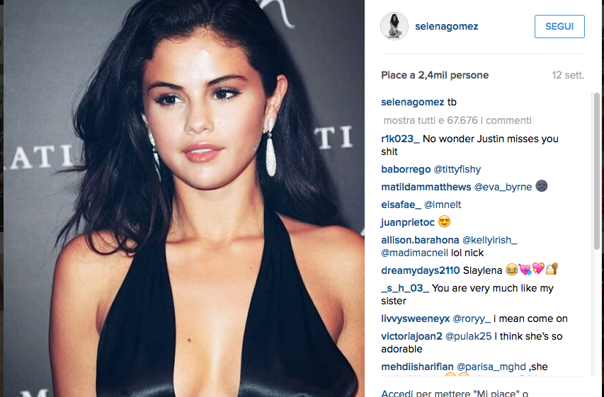 Selena Gomez, selfie record da quasi 5 milioni di like Selena Gomez, selfie record da quasi 5 milioni di like