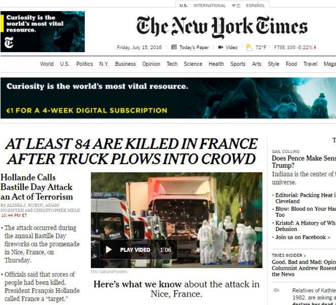 Attentato a Nizza: il lutto della stampa internazionale – FOTO Attentato a Nizza: il lutto della stampa internazionale – FOTO