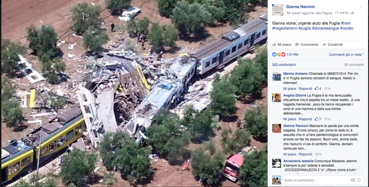 Galleria foto 'Scontro tra treni, il cordoglio vip corre sui social' - foto 12