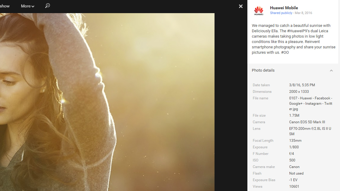 Quella foto non è fatta con il P9, Huawei ritira il post
