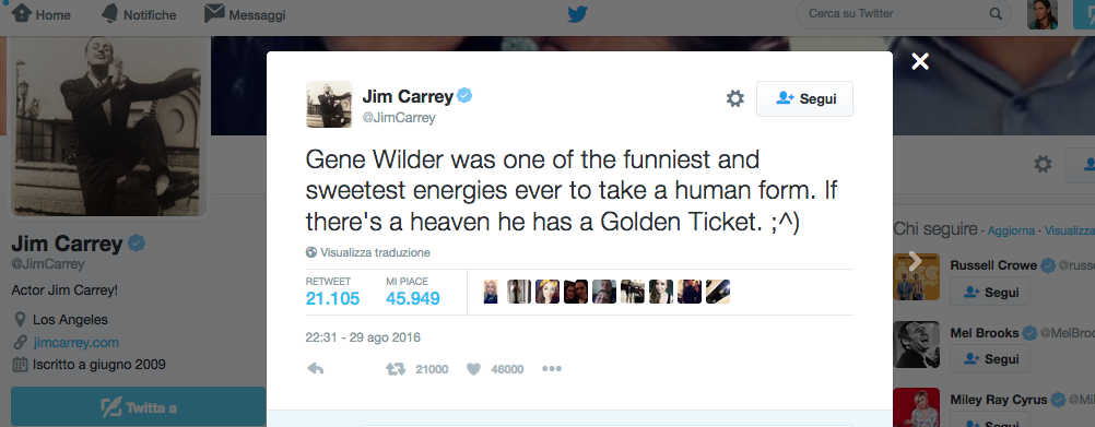 Gene Wilder, il tributo social di Hollywood Gene Wilder, il tributo social di Hollywood