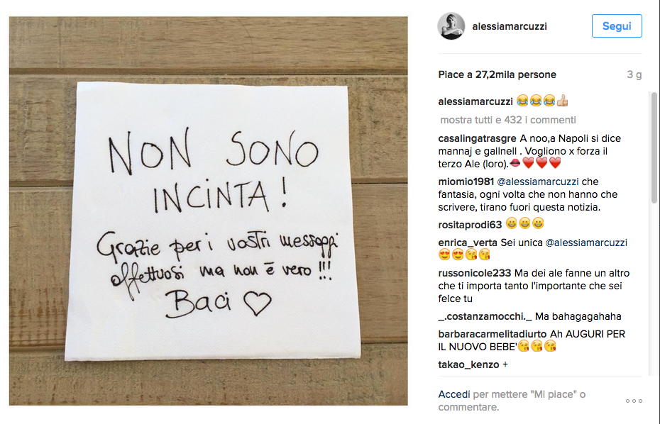 Alessia Marcuzzi: “Non sono incinta”