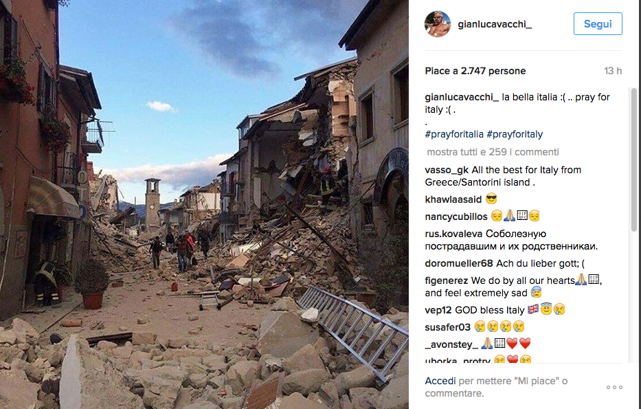 Terremoto, solidarietà social anche dalle star internazionali Terremoto, solidarietà social anche dalle star internazionali