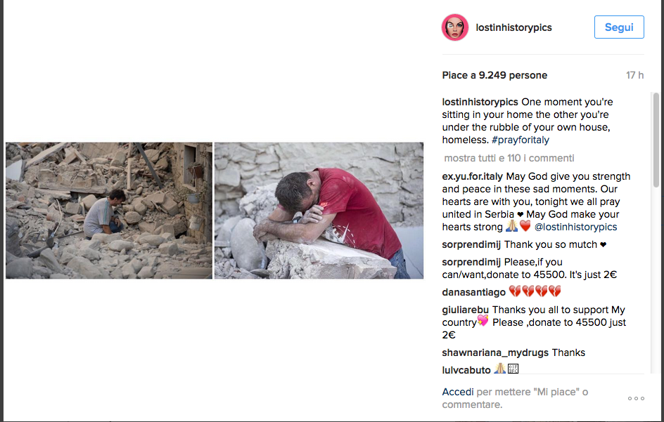 Terremoto, solidarietà social anche dalle star internazionali Terremoto, solidarietà social anche dalle star internazionali