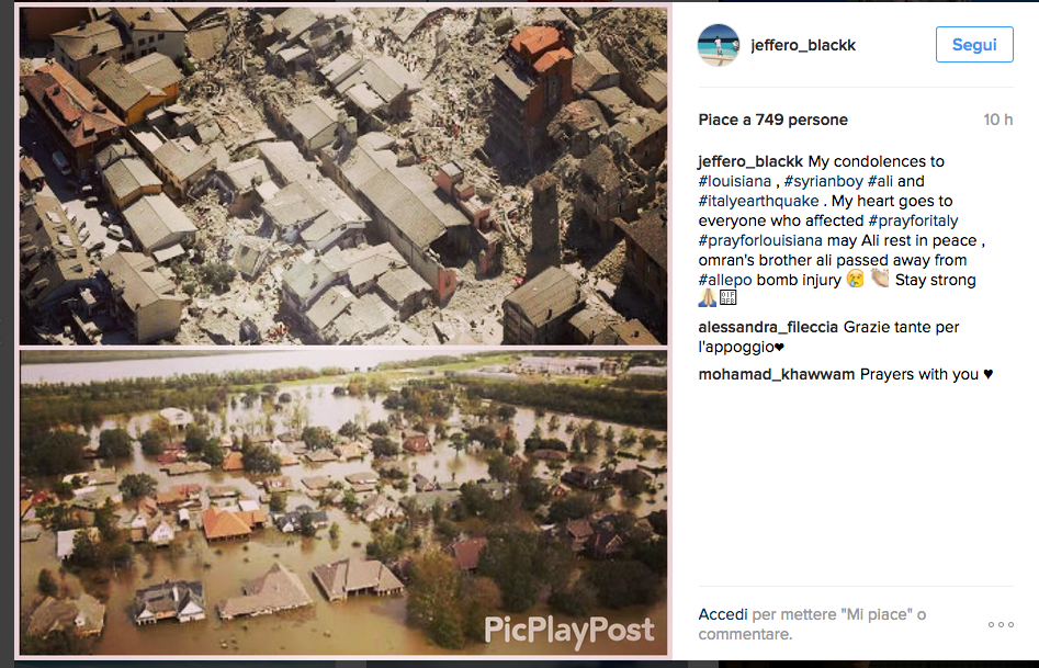 Terremoto, solidarietà social anche dalle star internazionali Terremoto, solidarietà social anche dalle star internazionali