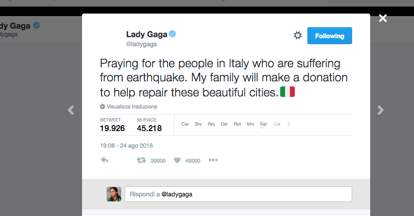 Terremoto, solidarietà social anche dalle star internazionali Terremoto, solidarietà social anche dalle star internazionali