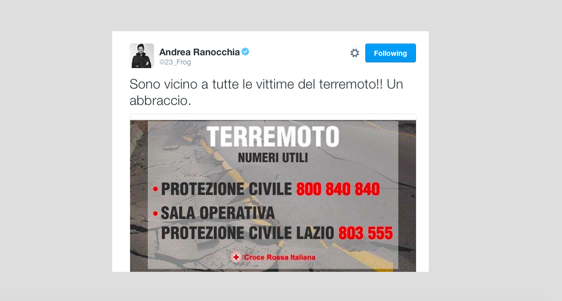 Galleria foto 'Terremoto, il cordoglio nel mondo dello sport' - foto 2