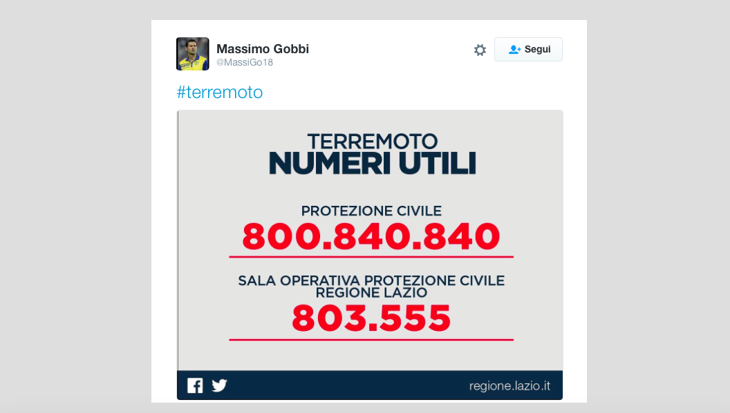 Galleria foto 'Terremoto, il cordoglio nel mondo dello sport' - foto 14