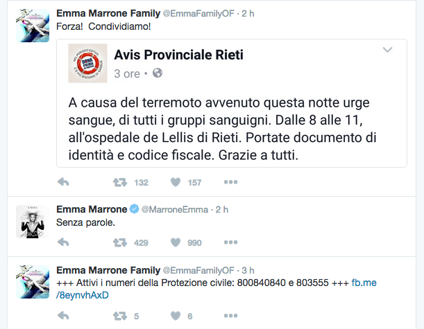 Terremoto, la solidarietà vip corre sui social network Terremoto, la solidarietà vip corre sui social network