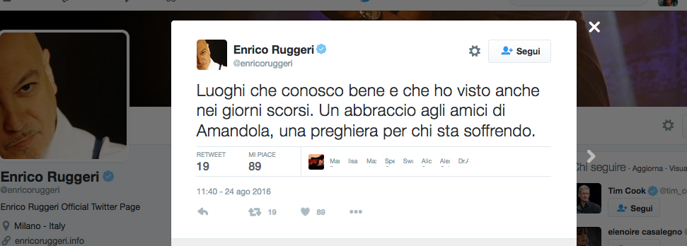 Terremoto, la solidarietà vip corre sui social network Terremoto, la solidarietà vip corre sui social network