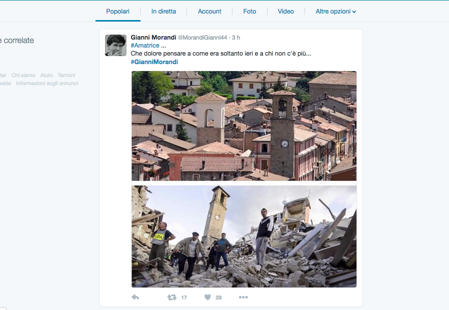 Terremoto, la solidarietà vip corre sui social network Terremoto, la solidarietà vip corre sui social network
