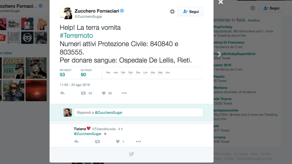 Terremoto, la solidarietà vip corre sui social network Terremoto, la solidarietà vip corre sui social network