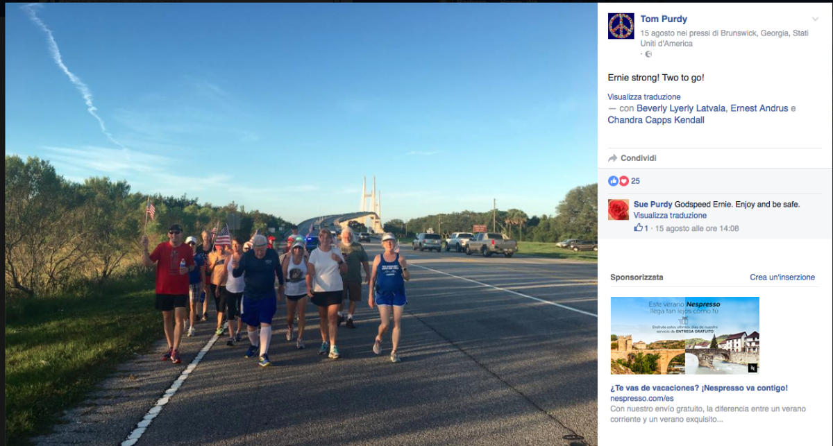 Ha 93 anni il veterano che ha attraversato gli USA a piedi