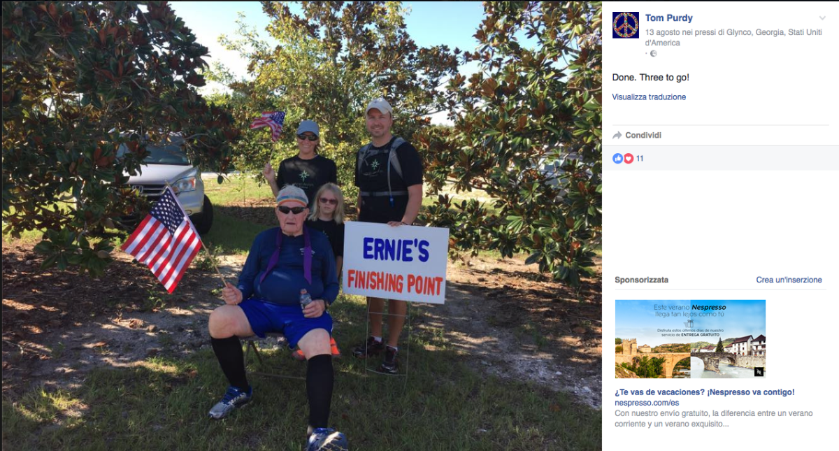 Ha 93 anni il veterano che ha attraversato gli USA a piedi