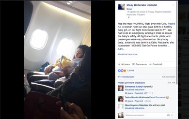 Bimba nasce in volo: un milione di miglia gratis per la piccola Haven