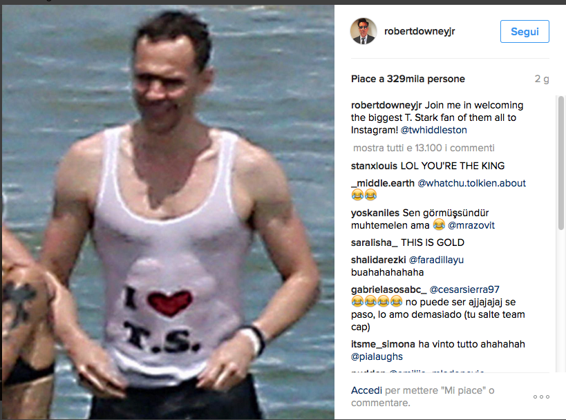 Tom Hiddleston sbarca su Instagram Tom Hiddleston sbarca su Instagram