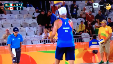 Skyball, la battuta di Carambula, beach volley Rio 2016 | video