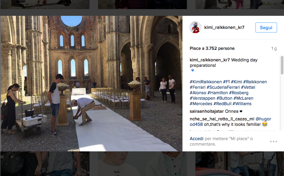 Kimi Raikkonen, matrimonio in Toscana Kimi Raikkonen, matrimonio in Toscana
