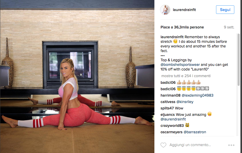 Lauren Drain, la guru del fitness che piace a Instagram