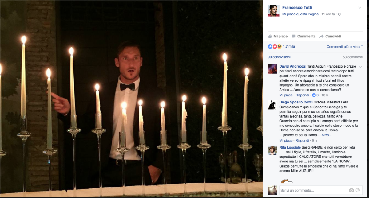 #Totti40: 300 vip e decine di auguri per il compleanno del Capitano #Totti40: 300 vip e decine di auguri per il compleanno del Capitano