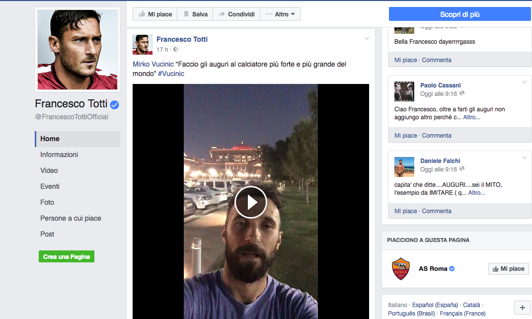 #Totti40: 300 vip e decine di auguri per il compleanno del Capitano #Totti40: 300 vip e decine di auguri per il compleanno del Capitano