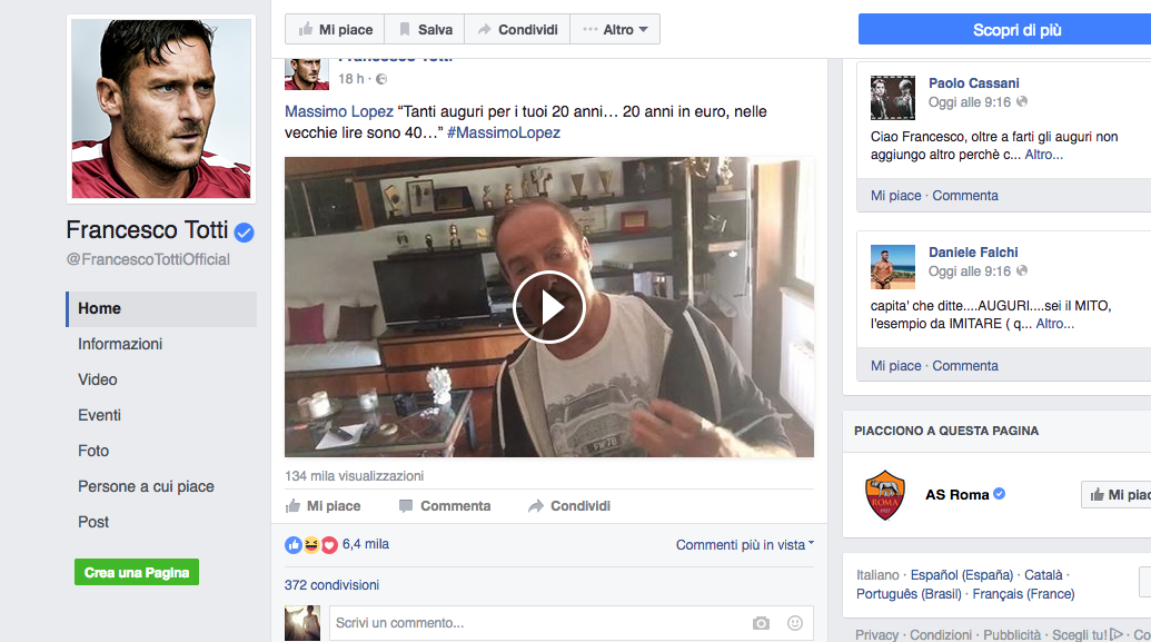 #Totti40: 300 vip e decine di auguri per il compleanno del Capitano #Totti40: 300 vip e decine di auguri per il compleanno del Capitano