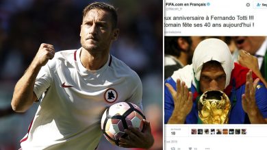 La gaffe della Fifa su Twitter: “Auguri Fernando Totti!”