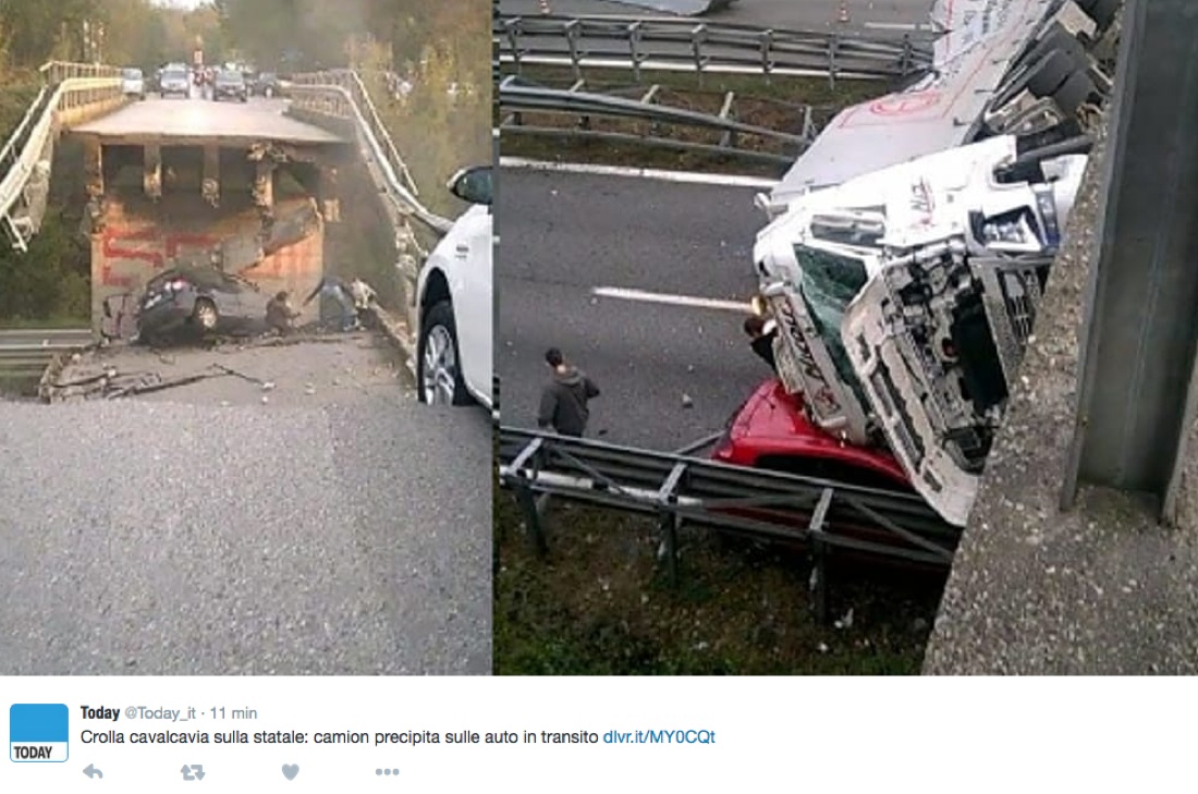 Annone: crolla un cavalcavia sulla SS36 Milano-Lecco, almeno un morto