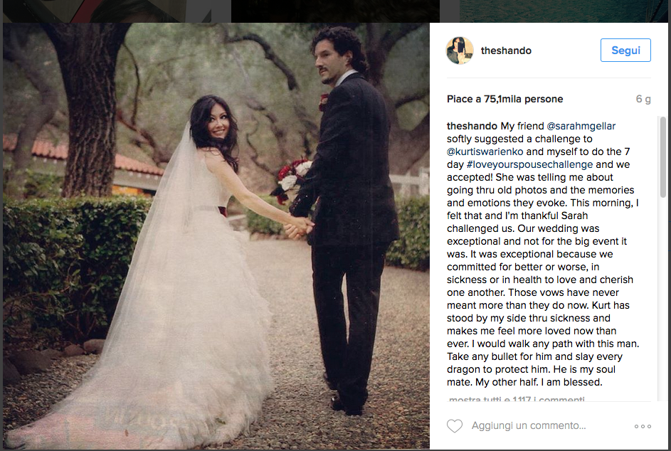 Shannen Doherty contro il cancro con l’amore Shannen Doherty contro il cancro con l’amore