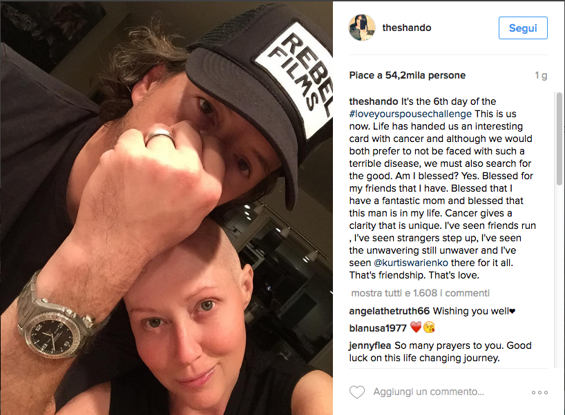 Shannen Doherty contro il cancro con l’amore Shannen Doherty contro il cancro con l’amore